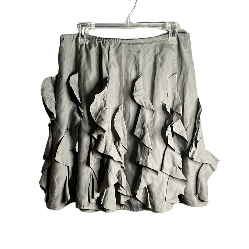 Garnet Hill Gray Silk Ruffle Side Zip Skirt Size 8